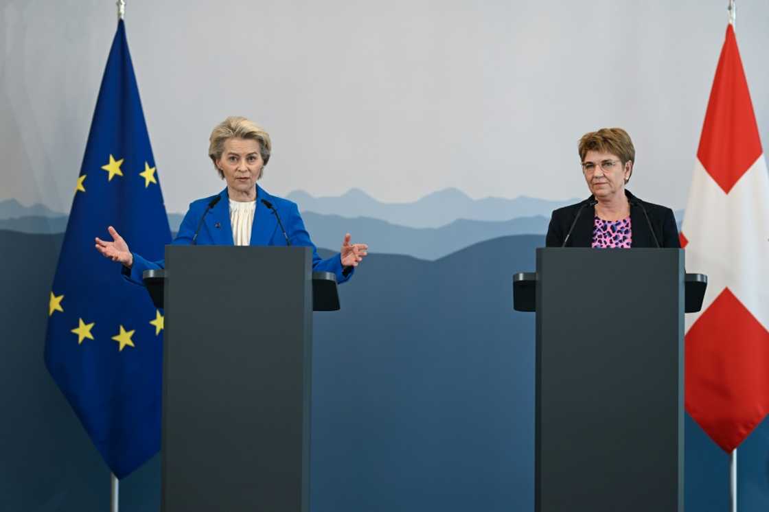 Ursula von der Leyen (L) and Viola Amherd announced the agreement at the Bernerhof in the Swiss capital