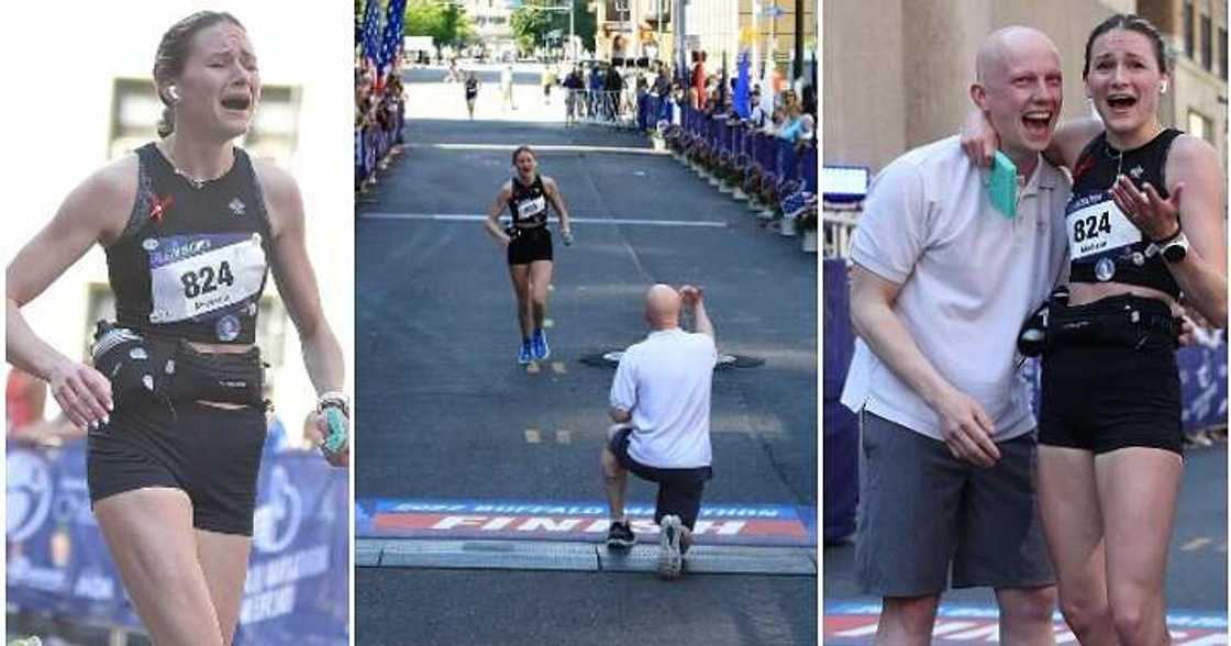 Oyinbo man proposes, finishing line of marathon