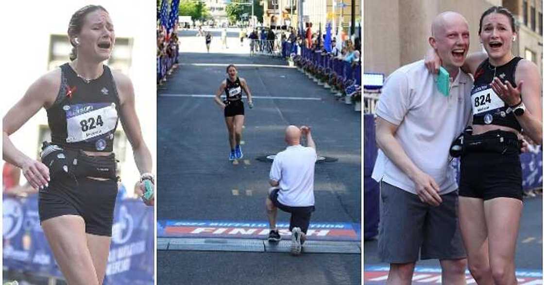 Oyinbo man proposes, finishing line of marathon Oyinbo man proposes, finishing line of marathon