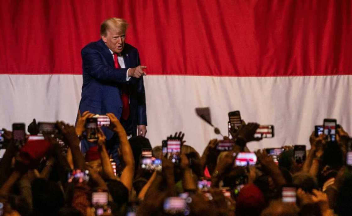 L'ex-président américain Donald Trump en meeting à Columbus, dans l'Etat de Géorgie, le 10 juin 2023 L'ex-président américain Donald Trump en meeting à Columbus, dans l'Etat de Géorgie, le 10 juin 2023