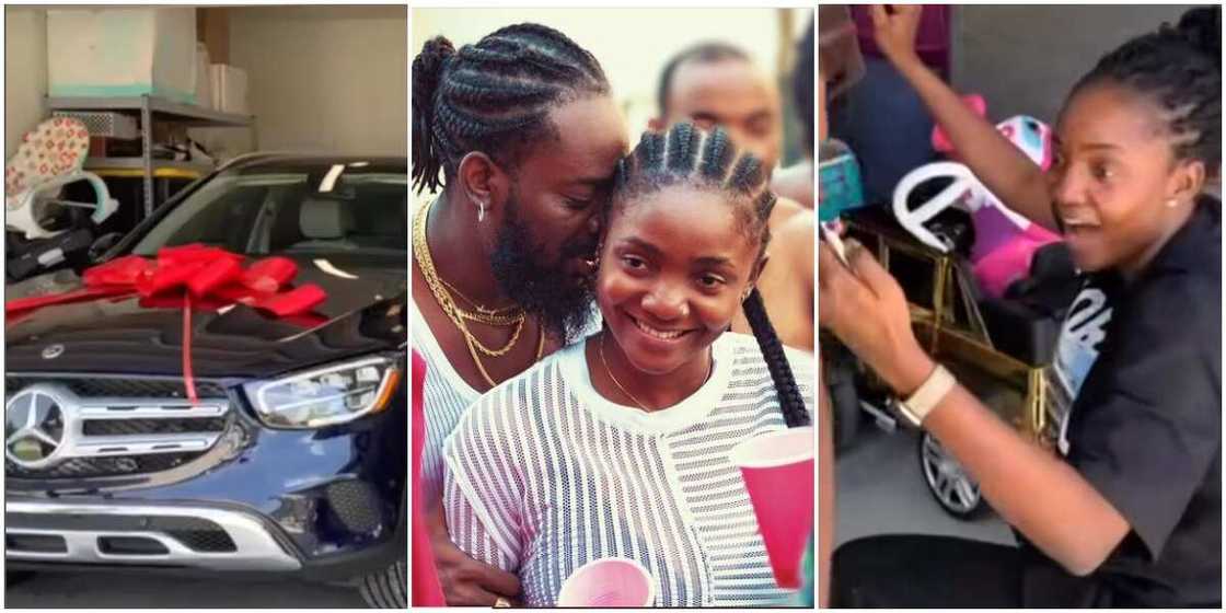 Adekunle Gold buys Mercedes Benz, Adekunle Gold and Simi, Simi kneels to collect car gift from Adekunle Gold