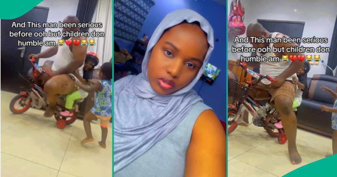 Huge Man Rides Mini Bicycle With Kids in Funny Video, His Wife Laments Huge Man Rides Mini Bicycle With Kids in Funny Video, His Wife Laments