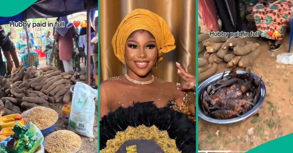 Edo Bride Shows Off Plenty Yams and Foodstuff Her Husband Used As Dowry, Netizens Marvel