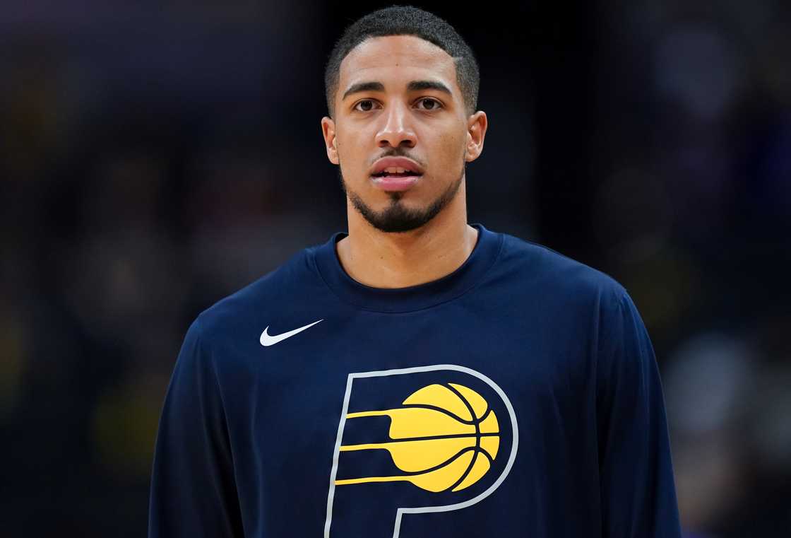 Tyrese Haliburton of the Indiana Pacers looks on before a 2022 game against the Detroit Pistons Tyrese Haliburton of the Indiana Pacers looks on before a 2022 game against the Detroit Pistons