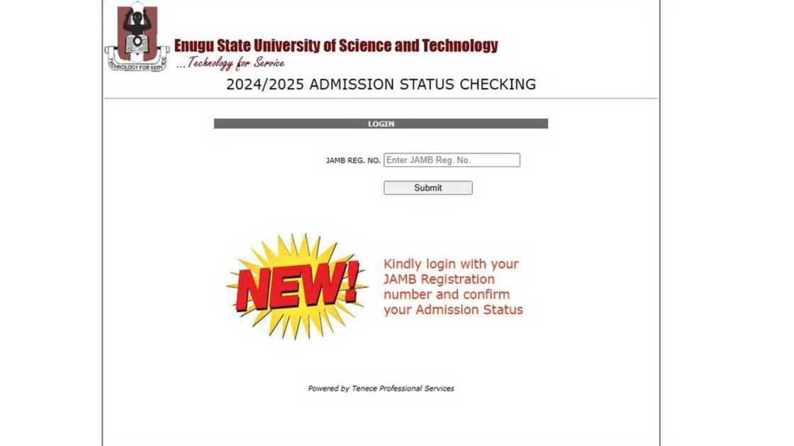 A screenshot of ESUT's admission status-checking portal A screenshot of ESUT's admission status-checking portal