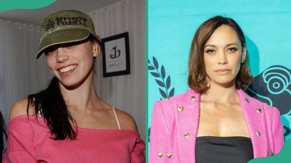 Jessica Sutta poses on February 7, 2004 (L). She at the Santa Monica International Film Festival, 2025 (R) Jessica Sutta poses on February 7, 2004 (L). She at the Santa Monica International Film Festival, 2025 (R)