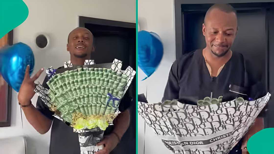 Nigerian man overjoyed after getting money bouquet for the first time