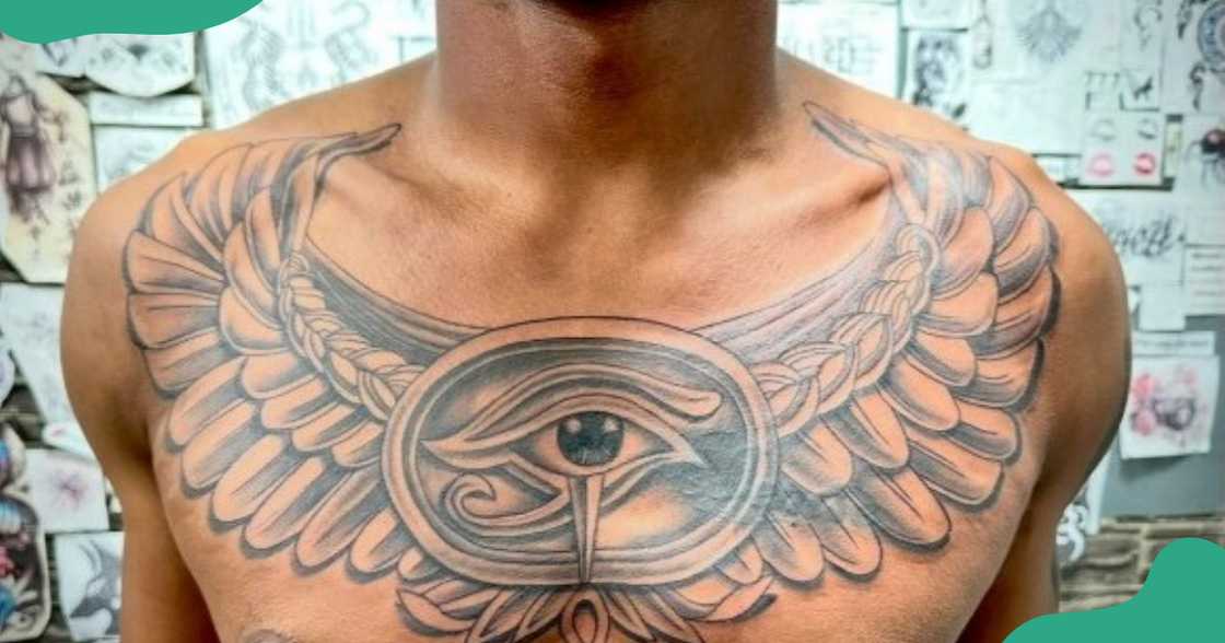 An Eye of Horus tattoo on the chest An Eye of Horus tattoo on the chest