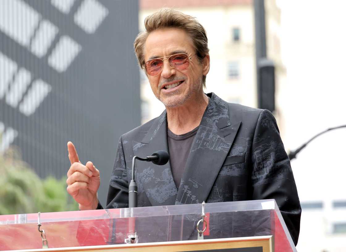 Robert Downey Jr. speaks during the Hollywood Walk of Fame Star Ceremony honouring Chris Hemsworth in Hollywood, California