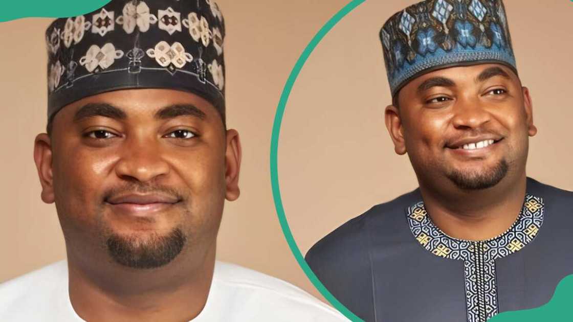 Nuhu Abdullahi in a white outfit and patterned hat (L). The actor wears a dark grey outfit and a patterned hat (R Nuhu Abdullahi in a white outfit and patterned hat (L). The actor wears a dark grey outfit and a patterned hat (R
