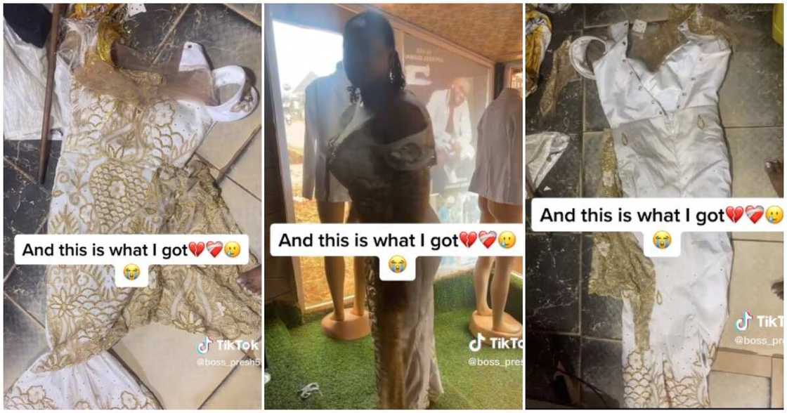 Precious Emmanuel, Nigerian lady in tears, wedding dress, tailor