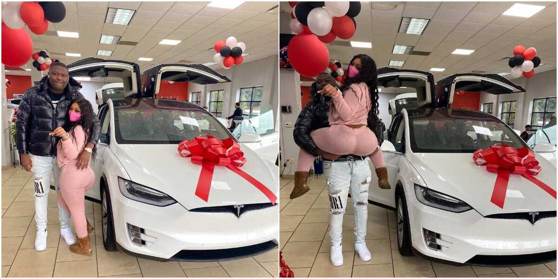 Lady shows off N30m Tesla car she was gifted on Val, photos spark massive reactions Lady shows off N30m Tesla car she was gifted on Val, photos spark massive reactions