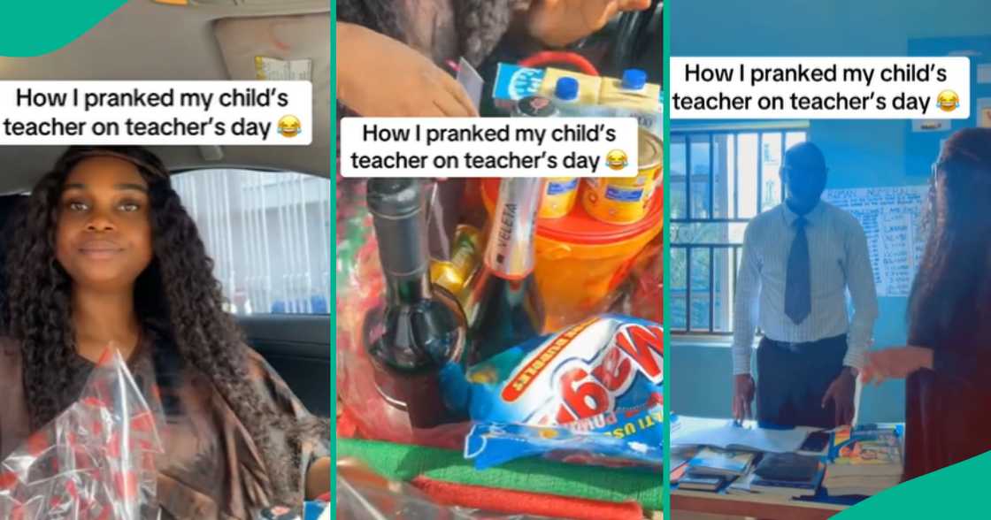 Nigerian woman pranks her child’s teacher, gives him gifts in viral video Nigerian woman pranks her child’s teacher, gives him gifts in viral video