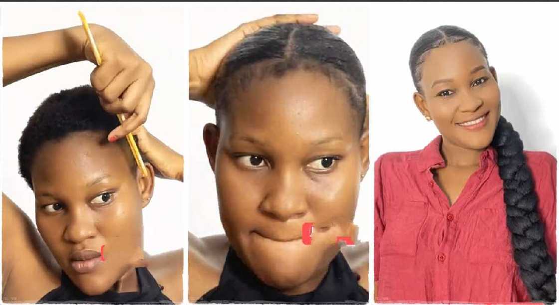 Lady makes her hair by herself. Lady makes her hair by herself.