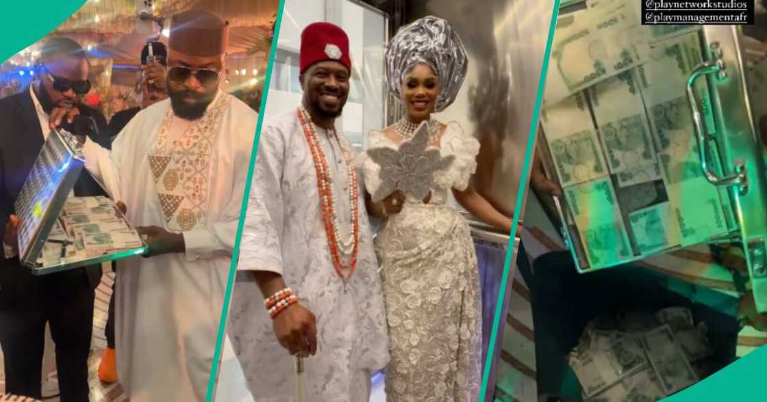 Video of Charles of Play emptying a box of money inside a bag at Sharon Ooja's wedding trends Video of Charles of Play emptying a box of money inside a bag at Sharon Ooja's wedding trends