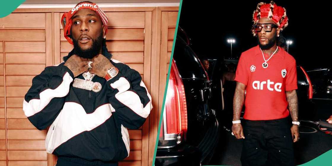 Burna Boy wears red and black clothes Burna Boy wears red and black clothes