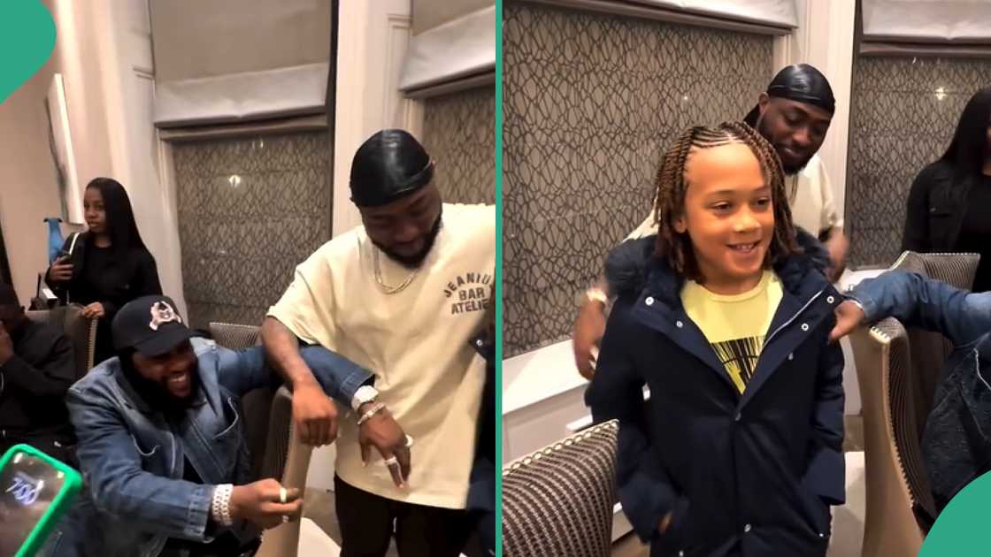 Daddy Freeze's lookalike son meets Davido, KCee. Daddy Freeze's lookalike son meets Davido, KCee.