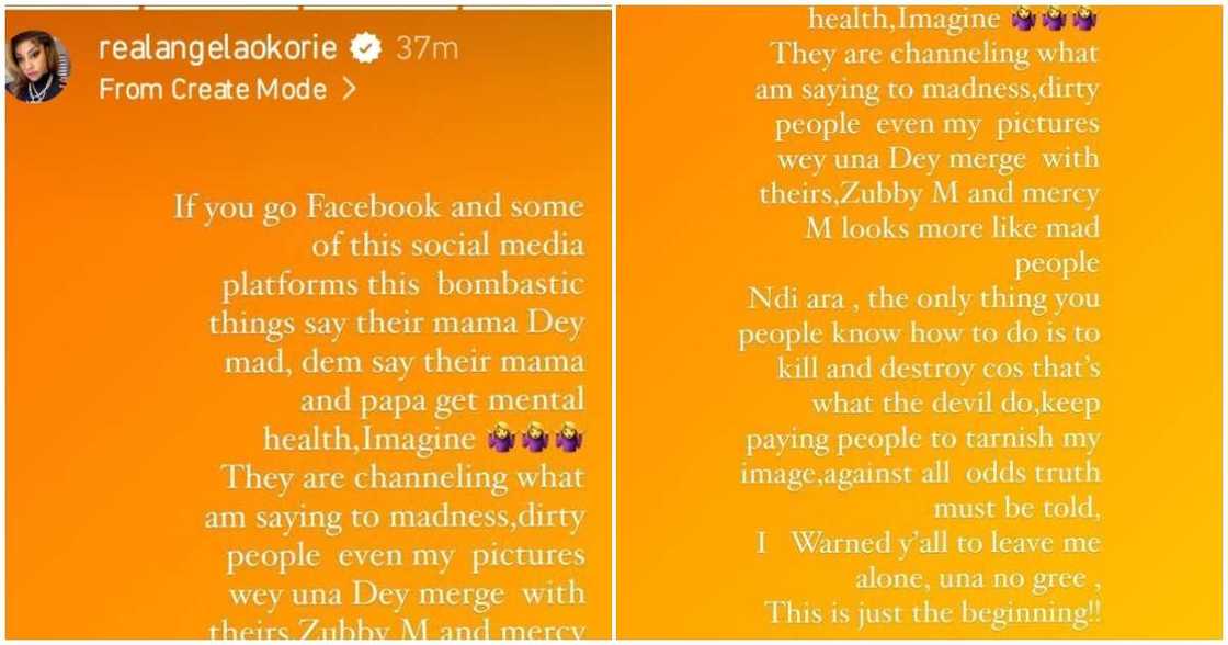 Angela Okorie sends message to Zubby Michael and Mercy Johnson
