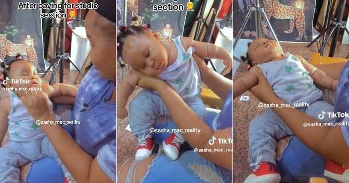 Mum wakes baby who slept off during photoshoot session Mum wakes baby who slept off during photoshoot session