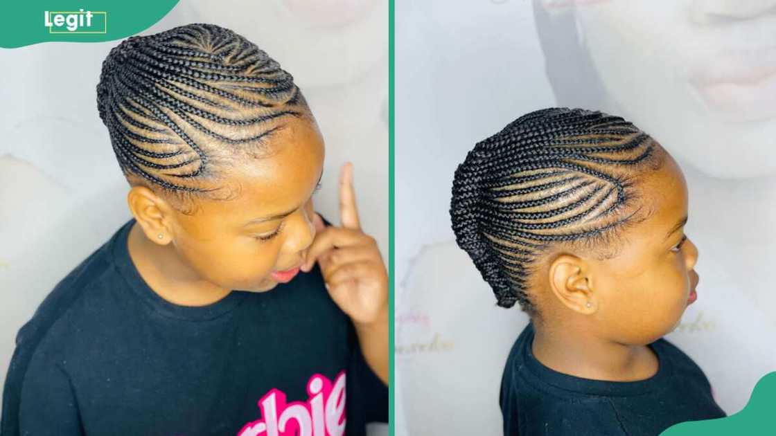 Girl displays the kiddies freehand cornrows Girl displays the kiddies freehand cornrows