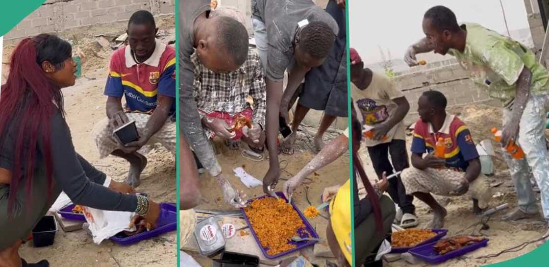 Lady feeds labourers for free. Lady feeds labourers for free.