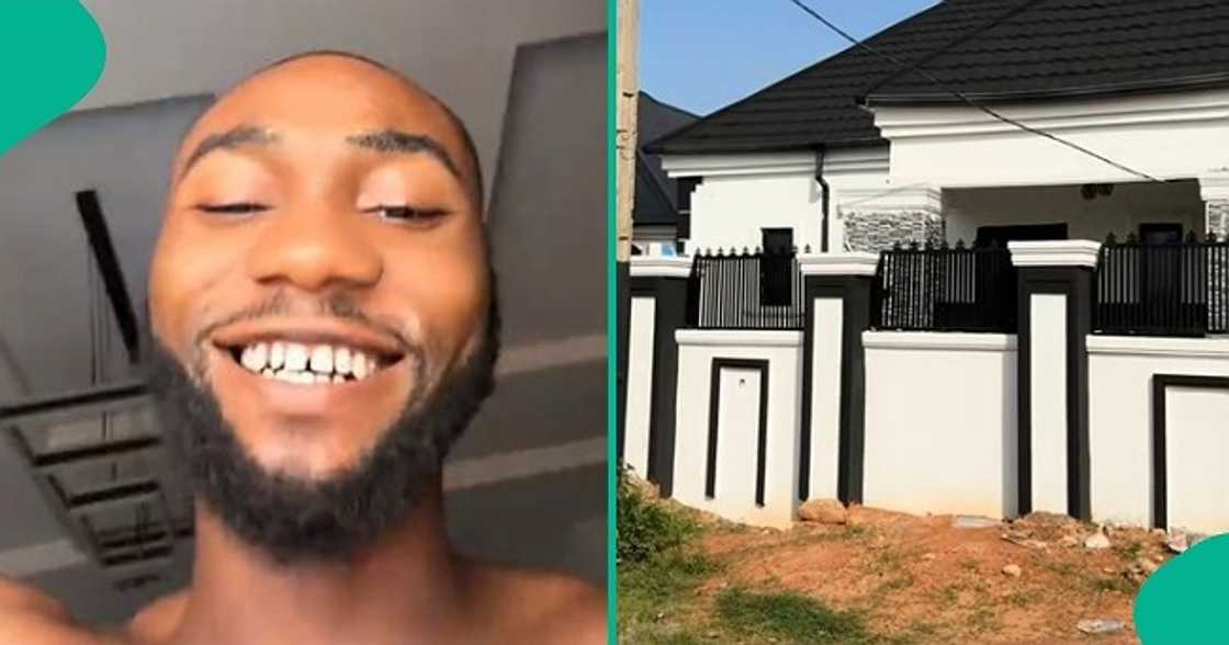 Man overwhelmed with joy after building fine bungalow Man overwhelmed with joy after building fine bungalow