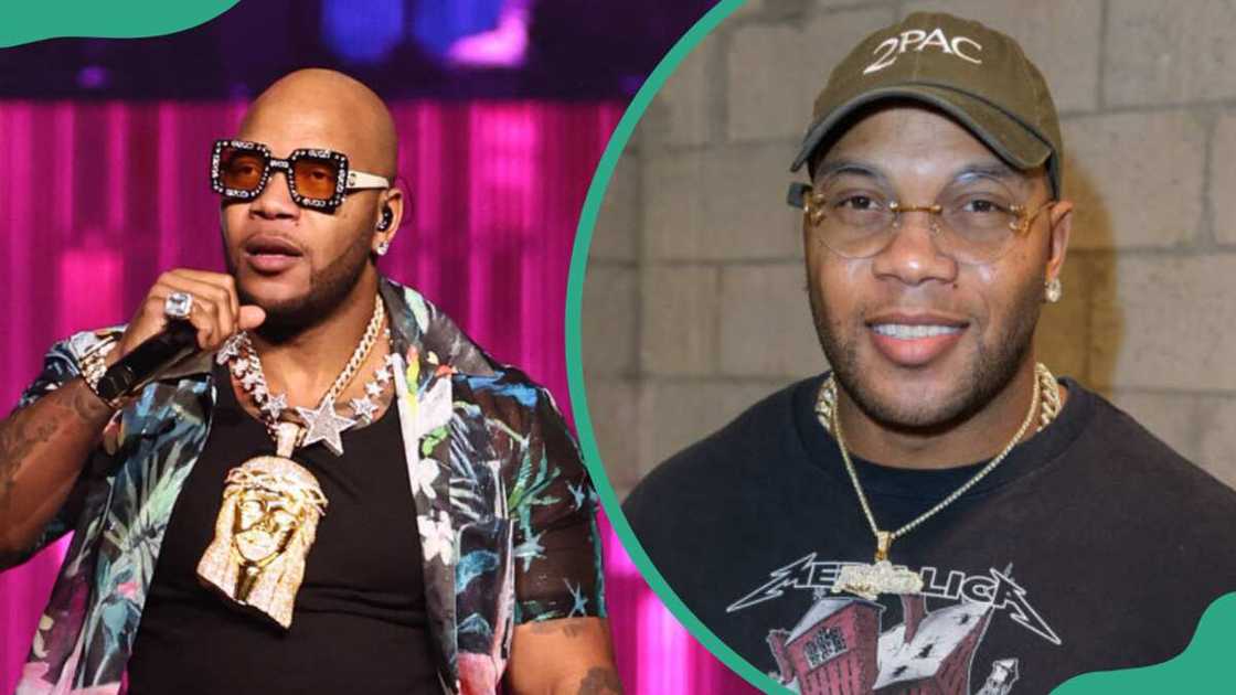 Flo Rida at Barclays Center in New York City (L). Flo Rida at Art Basel Miami 2019 -UNKNWN Wynwood Opening Party in Miami, Florida (R). Flo Rida at Barclays Center in New York City (L). Flo Rida at Art Basel Miami 2019 -UNKNWN Wynwood Opening Party in Miami, Florida (R).