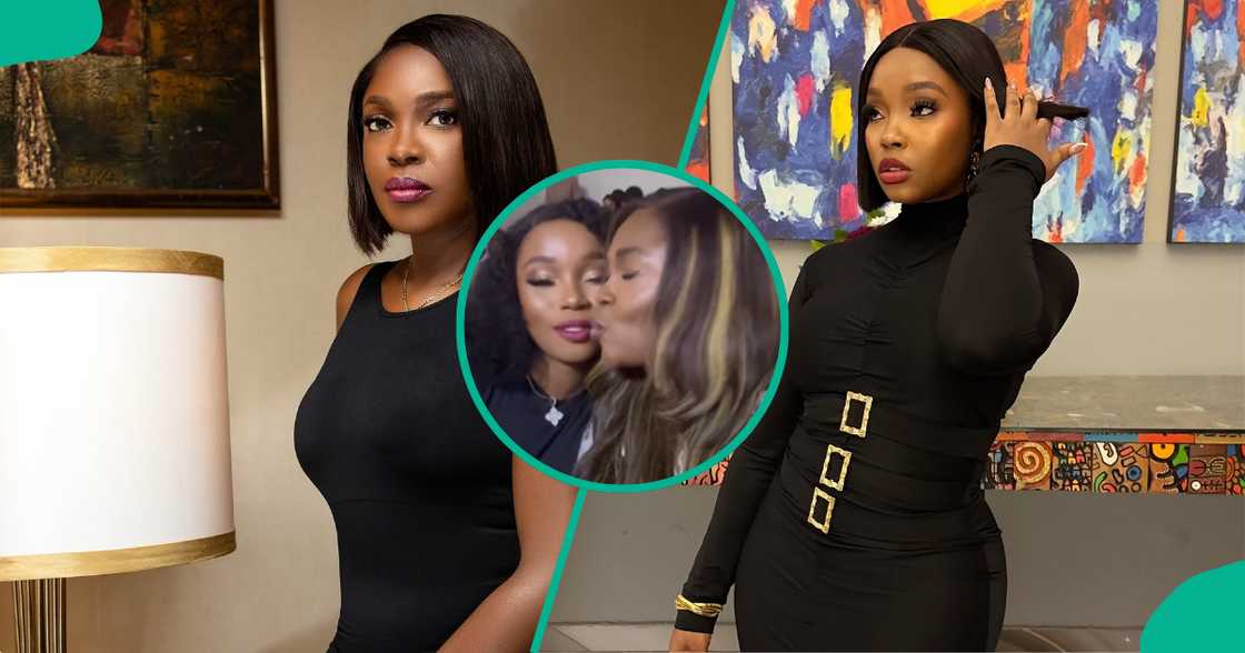 Omoni Oboli kisses Bambam on the lips in video. Omoni Oboli kisses Bambam on the lips in video.