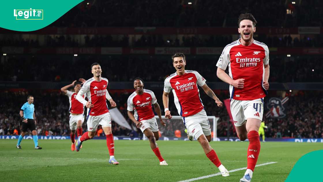 Declan Rice scored two stunning free kicks in Arsenal's historic win against Real Madrid in the UEFA CHampions League quarterfinals. Declan Rice scored two stunning free kicks in Arsenal's historic win against Real Madrid in the UEFA CHampions League quarterfinals.