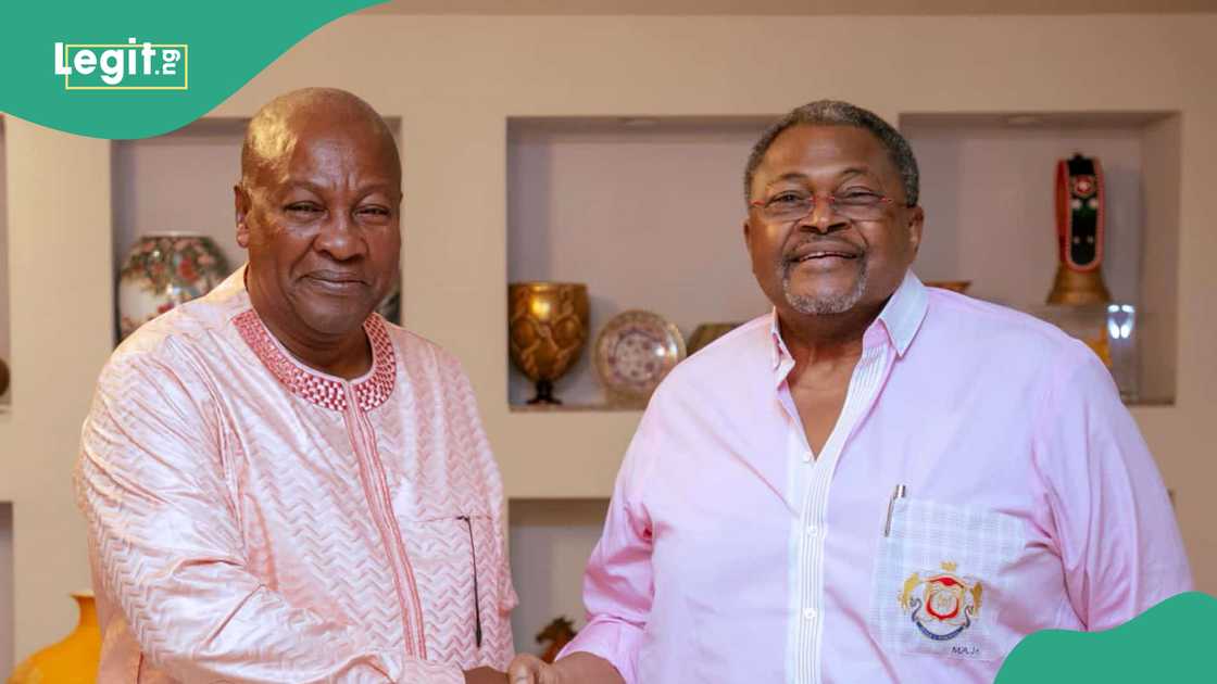 Nigerian billionaire meets Ghana's president, John Mahama. Nigerian billionaire meets Ghana's president, John Mahama.