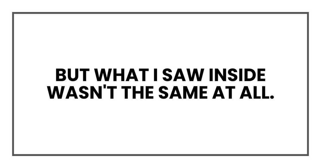 But what I saw inside wasn't the same at all. But what I saw inside wasn't the same at all.