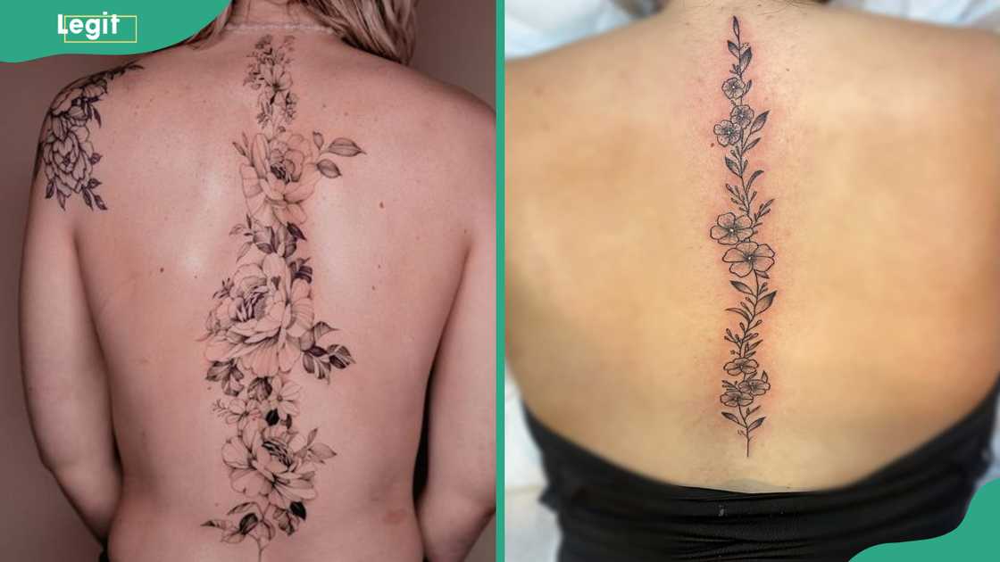 Floral spine tattoo