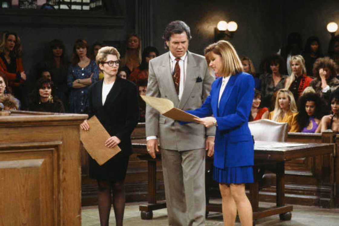 Catherine MacNeal, John Larroquette, and Markie Post in Night Court.
