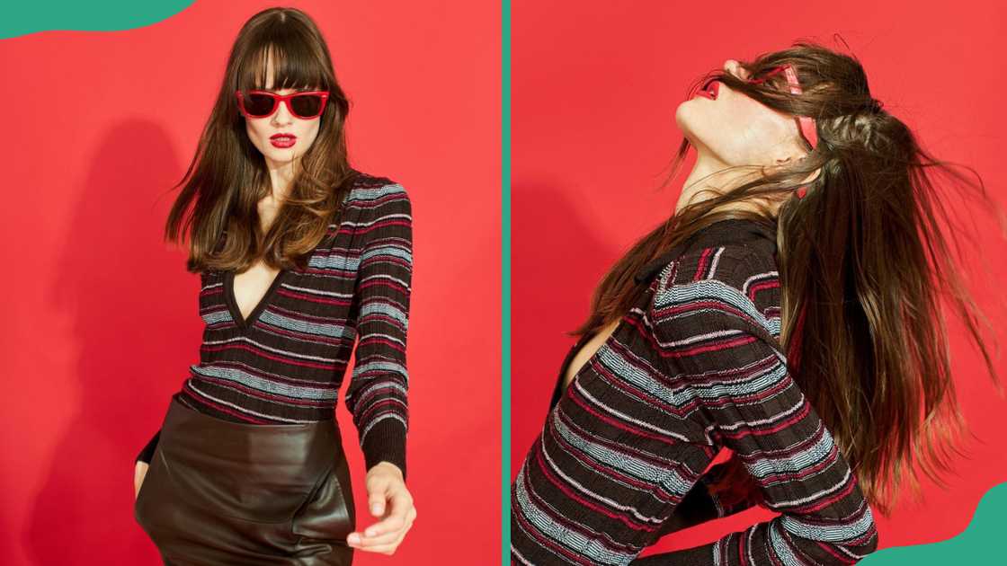 A lady in oversized collars A lady in oversized collars