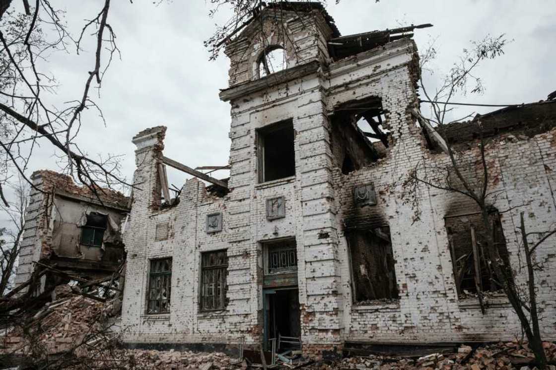 A destroyed school building in Kupiansk, eastern Ukraine