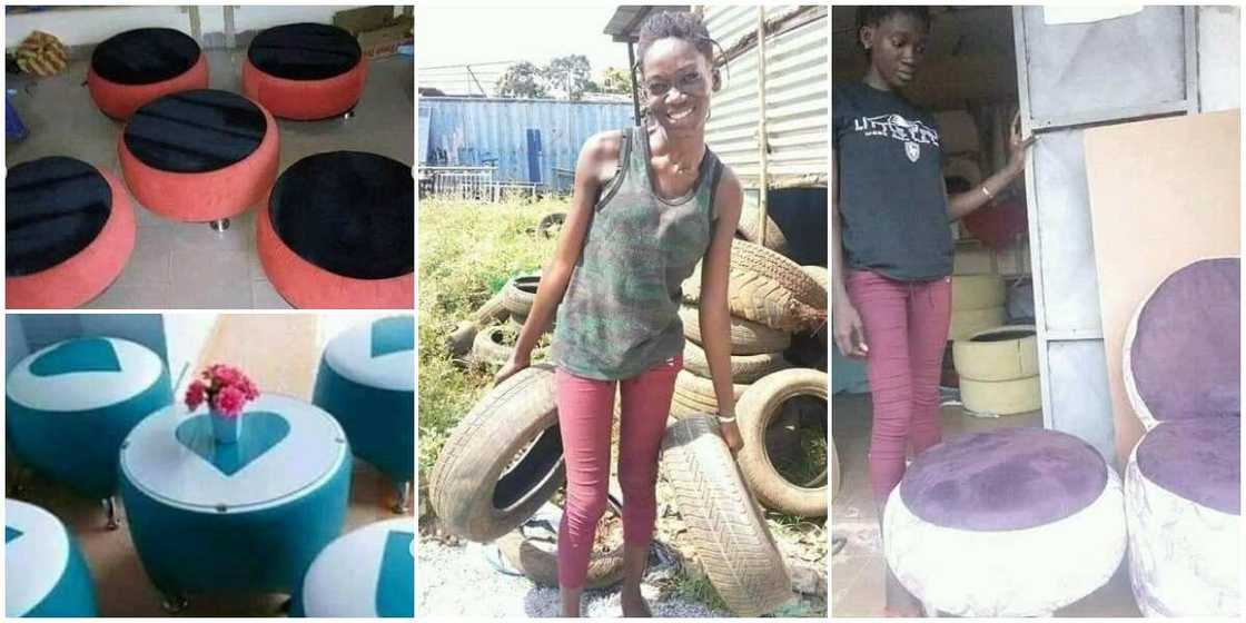 Lady turns car tyres into beautiful household furniture in inspiring photos Lady turns car tyres into beautiful household furniture in inspiring photos