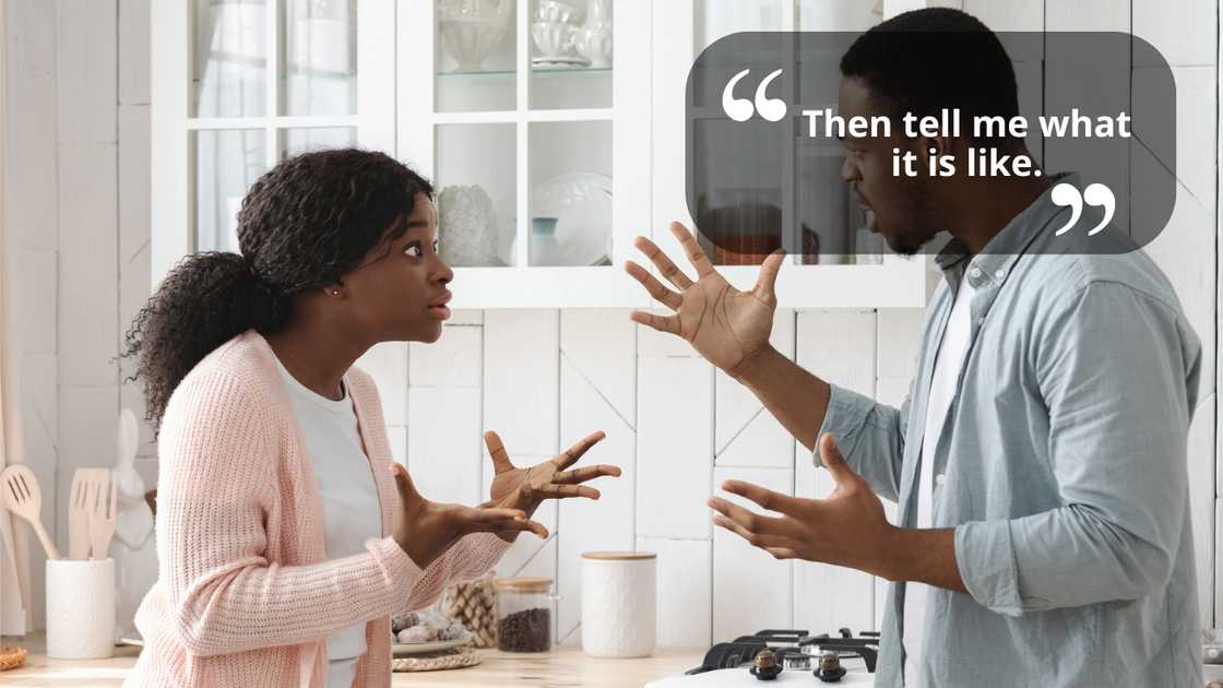 A young couple arguing in the kitchen
