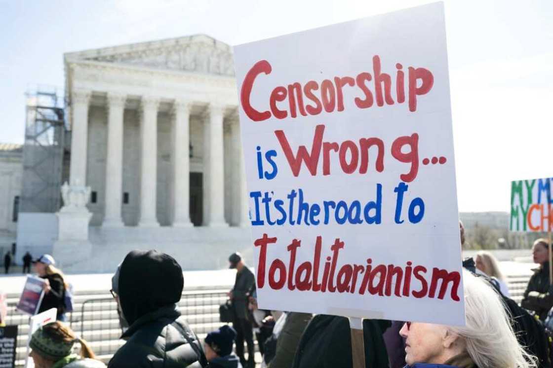 Conservative demonstrators outside the Supreme Court