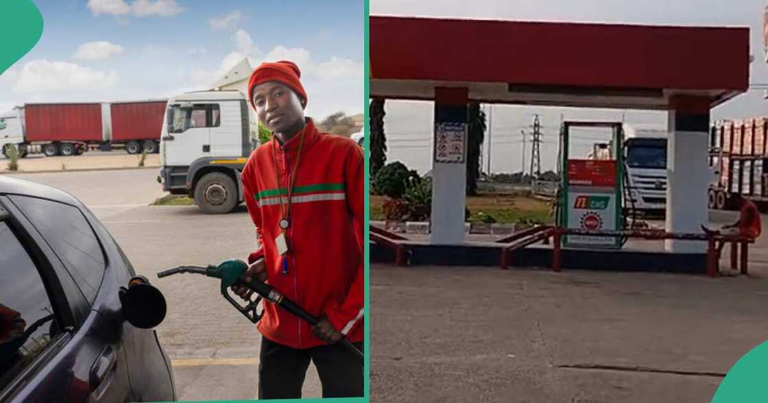 Man buying fuel at filling station.