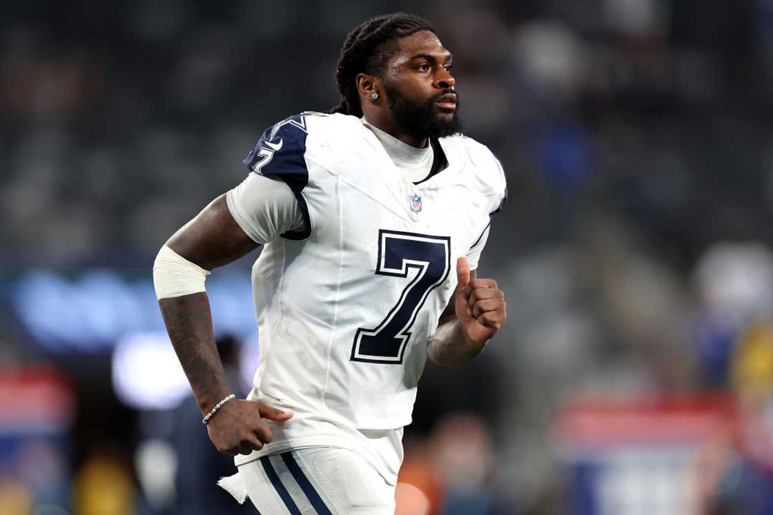 Trevon Diggs looks on after defeating the New York Giants at MetLife Stadium