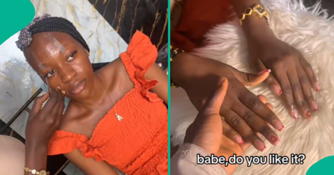 Lady overjoyed after her boyfriend surprised her with a visit to a nail technician's shop.