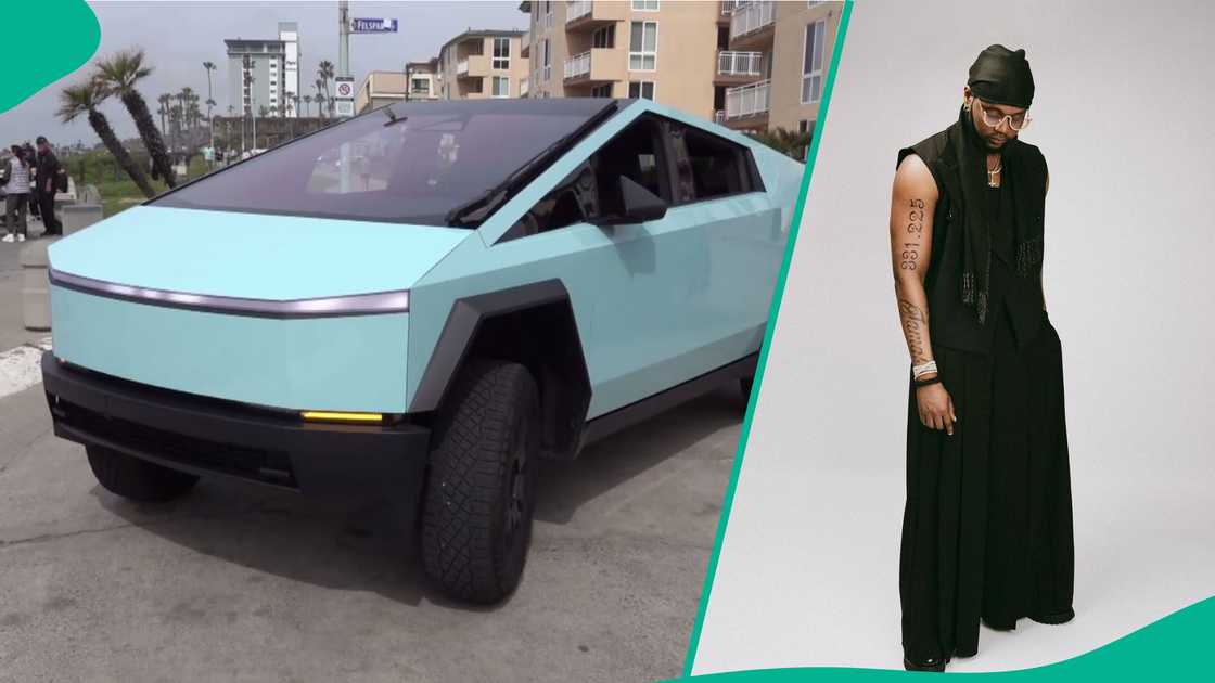 Nigerian singer Kizz Daniel flaunts his Tesla Cybertruck.