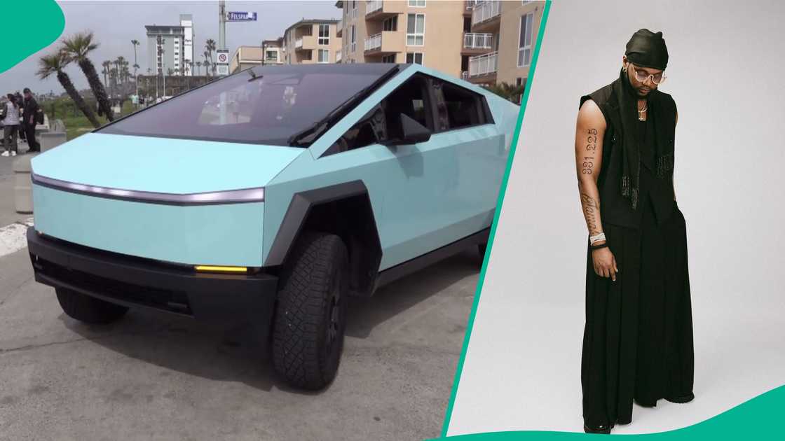 Nigerian singer Kizz Daniel flaunts his Tesla Cybertruck. Nigerian singer Kizz Daniel flaunts his Tesla Cybertruck.