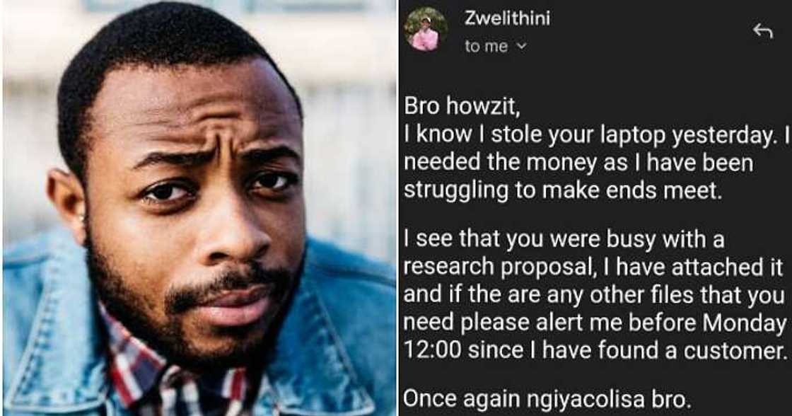 Man's laptop got stolen, screenshot of message
