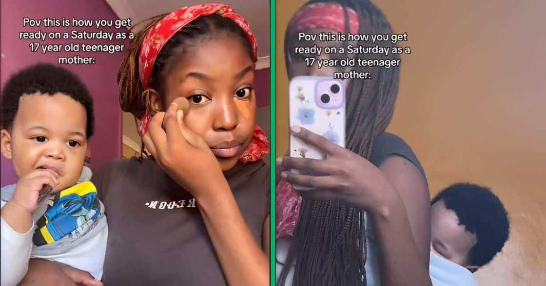 Teen mom juggles makeup and baby Teen mom juggles makeup and baby