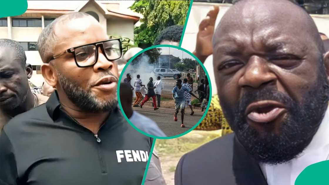Security operatives clamp down on the ‘Free Nnamdi Kanu’ protest in Abuja, arresting the IPOB leader’s brother and lawyer in a tense showdown. Security operatives clamp down on the ‘Free Nnamdi Kanu’ protest in Abuja, arresting the IPOB leader’s brother and lawyer in a tense showdown.