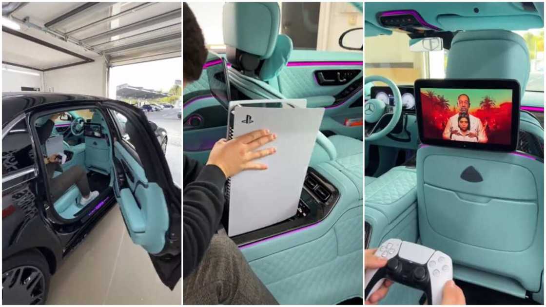 Classy Mercedes Benz/PS 5 plugged to a car. Classy Mercedes Benz/PS 5 plugged to a car.