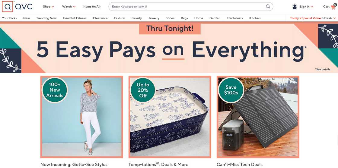 QVC homepage