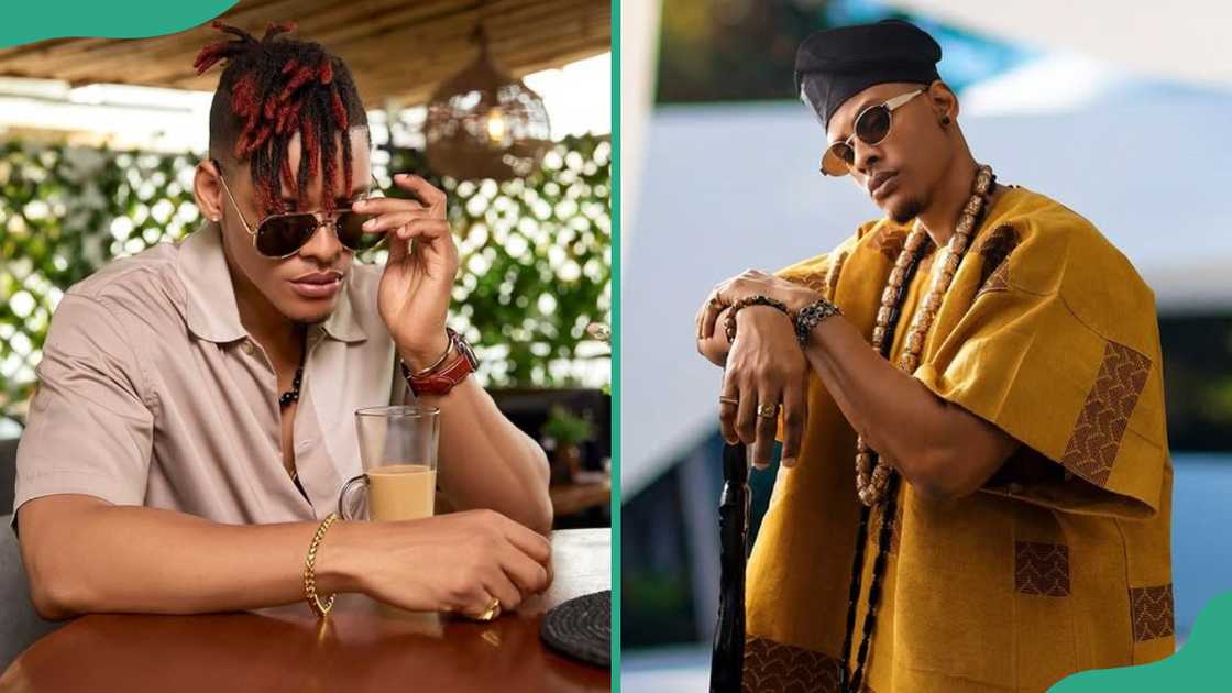 Elozonam enjoys a drink at a restaurant (L). The reality personality in brown attire poses for a photo (R). Elozonam enjoys a drink at a restaurant (L). The reality personality in brown attire poses for a photo (R).