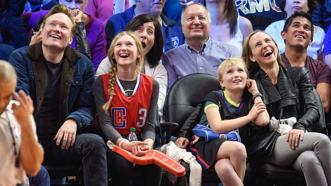 Conan O'Brien, Neve, Beckett and Liza Powel in Los Angeles, California.